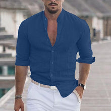 Load image into Gallery viewer, Men's Linen Shirt Shirt Summer Shirt Beach Shirt Collar Long Sleeve