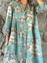 Load image into Gallery viewer, Women&#39;s Elegant Floral Pattern Cotton and Linen Dress with Pockets