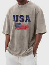 Load image into Gallery viewer, Men's vintage washed USA flag printed short sleeve T-shirt