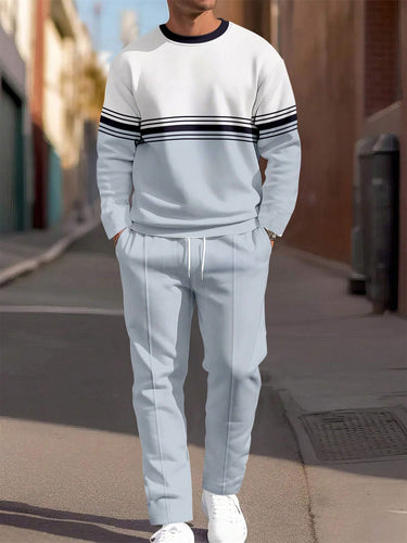 Men's Colorblock Round Neck Casual Sports Set 016