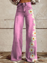 Load image into Gallery viewer, Women&#39;s Pink Flower Print Casual Wide Leg Pants