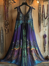 Load image into Gallery viewer, Women's Vintage Viking Tree Of Life Gradient Linen Sleeveless Dress
