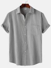 Load image into Gallery viewer, Men's Cotton And Linen High Quality Striped Pocket Short Sleeve Shirt