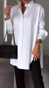 Women‘s White Lapel Slit Shirt