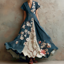 Load image into Gallery viewer, Women's Retro Japanese Sakura Artistic Linen Short Sleeve Dress