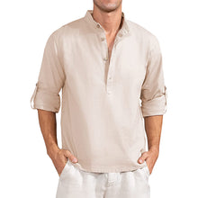 Load image into Gallery viewer, Men's Linen Henley Shirt Roll-Up Long Sleeve Plus Size Summer Shirts