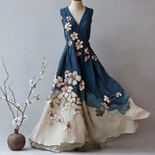 Load image into Gallery viewer, Women's Retro Japanese Sakura Art Stitching Casual Linen Sleeveless Dress