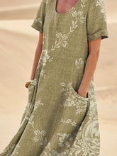 Load image into Gallery viewer, Women's Retro Floral Art Print Casual Linen Pocket Dress