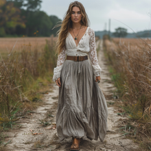 Load image into Gallery viewer, Women's Retro V-neck Country Pastoral Linen Style Long-sleeve Casual Maxi Long Dress