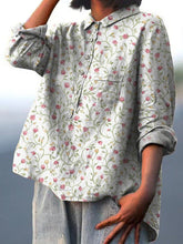 Load image into Gallery viewer, Petite Rose And Vine Repeat Pattern Printed Women&#39;s Casual Cotton And Linen Shirt