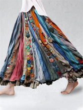 Load image into Gallery viewer, Boho Colorful Textile Flowy Linen Blend Wide Skirt f616
