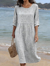 Load image into Gallery viewer, Women's Casual  Round Neck Mid Sleeve Print Cotton and Linen Dress