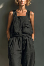 Load image into Gallery viewer, Women's Black Cotton Blend Sleeveless Jumpsuit With Square Neck &amp; Utility Pocket Detail