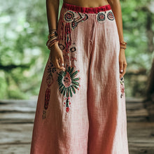 Load image into Gallery viewer, Bohemian Holiday Style Retro Linen Floral Ethnic Totem Print Casual Pants