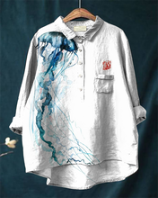 Load image into Gallery viewer, Japanese Art Jellyfish Print Casual Cotton and Linen Shirt