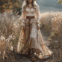 Load image into Gallery viewer, Women's Retro V-neck Country Pastoral Linen Style Long-sleeve Casual Maxi Long Dress