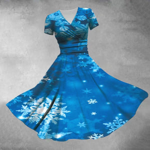 Retro Christmas Snowflake Print Maxi Dress