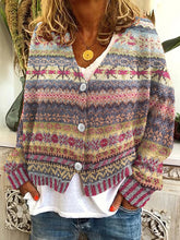 Load image into Gallery viewer, Vintage Fairman Island Knit Jacquard V Neck Button Down Cardigan