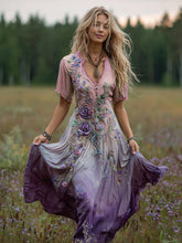 Load image into Gallery viewer, Women's Bohemian Floral Art Gradient Linen Maxi Dress