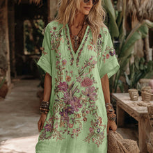 Load image into Gallery viewer, Women's Floral Embroidery Art V Neck Comfy Midi Dress
