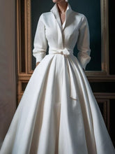 Load image into Gallery viewer, Casual Solid Color Stand Collar Shirt Midi Dress