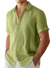 Load image into Gallery viewer, Men's summer solid color imitation linen casual and comfortable short-sleeved shirt