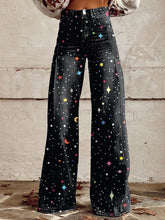 Load image into Gallery viewer, Women&#39;s Black Color Stars and Moon Print Casual Wide Leg Pants