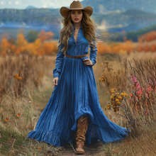 Load image into Gallery viewer, Women's Vintage V-neck Bohemian Pastoral Style Long-sleeve Maxi Long Dress