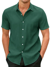 Load image into Gallery viewer, Men's Cotton And Linen Striped Jacquard Casual Loose Short-sleeved Shirt