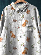 Load image into Gallery viewer, Little Forest Wildlife Pattern Printed Women's Casual Cotton And Linen Shirt