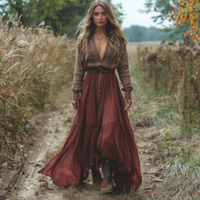 Load image into Gallery viewer, Women's Vintage V-neck Bohemian Pastoral Style Long-sleeve Maxi Long Dress