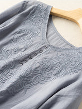 Load image into Gallery viewer, Women's Cotton Linen Embroidered Loose Casual T-Shirt