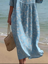 Load image into Gallery viewer, Women's Casual  Round Neck Mid Sleeve Print Cotton and Linen Dress