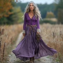 Load image into Gallery viewer, Women's Vintage V-neck Linen Long-sleeve Maxi Long Dress