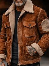 Load image into Gallery viewer, Men's Vintage Suede Patchwork Lamb Fleece Multi-Pocket Reverse Collar Outdoor Jacket