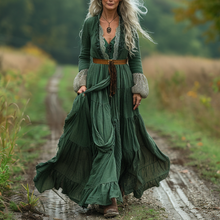 Load image into Gallery viewer, Women's Vintage V-neck Linen Long-sleeve Maxi Long Dress