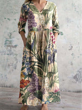 Load image into Gallery viewer, Women&#39;s Elegant V-Neck Floral Pattern Cotton and Linen Dress