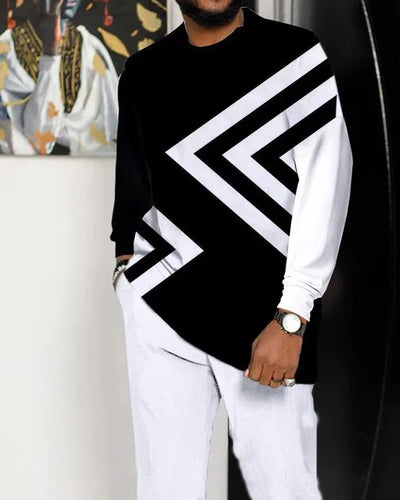 Men's Casual Color Blocking Long Sleeve Walking Suit-015