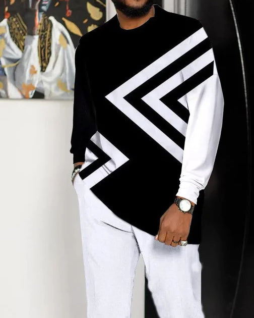 Men's Casual Color Blocking Long Sleeve Walking Suit-015