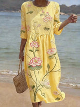 Load image into Gallery viewer, Women's Casual Floral Print Round Neck Dress