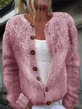 Load image into Gallery viewer, Classy 3d Floral Yoke Jacquard Cozy Knit Cardigan