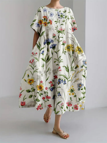 Women's Retro Botanical Floral Design Printed Casual Loose Dress(S-5XL)