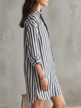Load image into Gallery viewer, Relaxed Striped Oversized Blue &amp; White Shirt Mini Dress