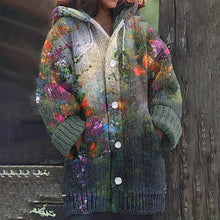 Load image into Gallery viewer, Wearshes Women Vintage Floral Art Cozy Knit Button Hooded Cardigan