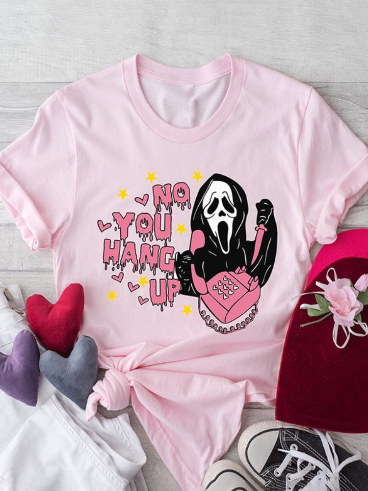 No You Hang Up Scary Ghost Face Print T Shirt