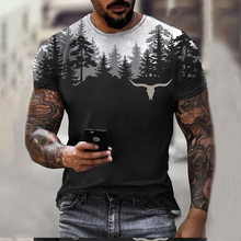 Load image into Gallery viewer, Wearshes Men'S Forest Bull Head Patchwork Print Short Sleeve T-Shirt