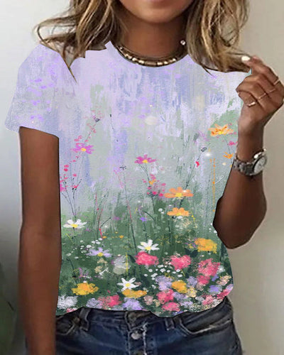 Casual Floral-Print Short Sleeve Shirts&Topss