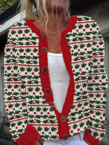 Women's Christmas Knitted Textured Print Cardigan