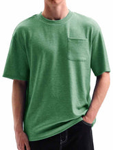Load image into Gallery viewer, Men's Comfortable Basic Striped Fabric U-shaped Pocket Round Neck Short-Sleeved T-shirt