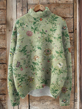 Load image into Gallery viewer, Retro Lovely Floral Art Print Knit Turtleneck Pullover Sweater